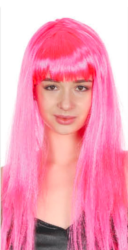 Long Hot Pink Wig with Fringe