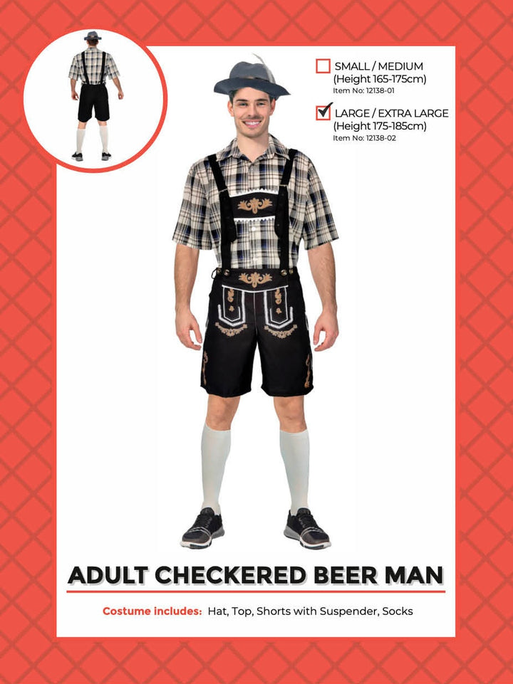 Adult Beer Man Costume (Brown Check)