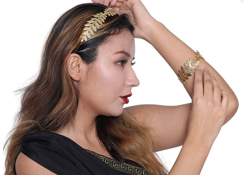 Goddess Roman Grecian Leaf Crown and Bracelet Set