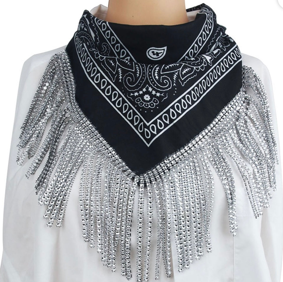 Black Festival Bandana with Silver Fringe
