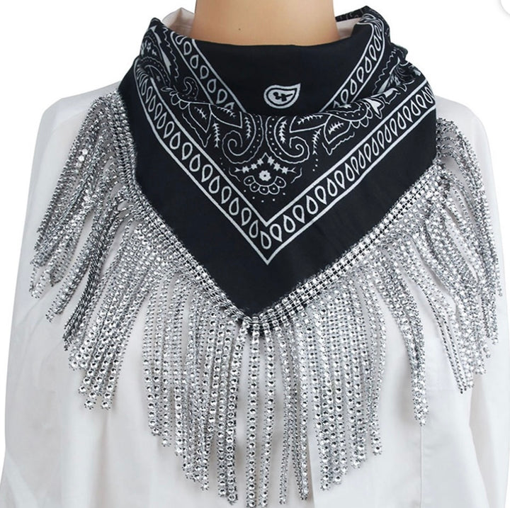 Black Festival Bandana with Silver Fringe