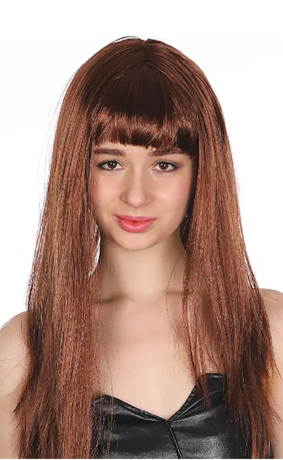 Long Dark Brown Wig with Fringe