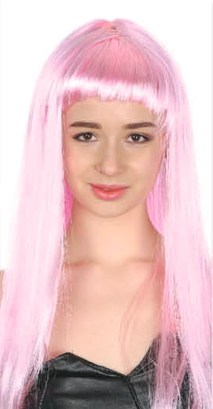 Long Light Pink Wig with Fringe