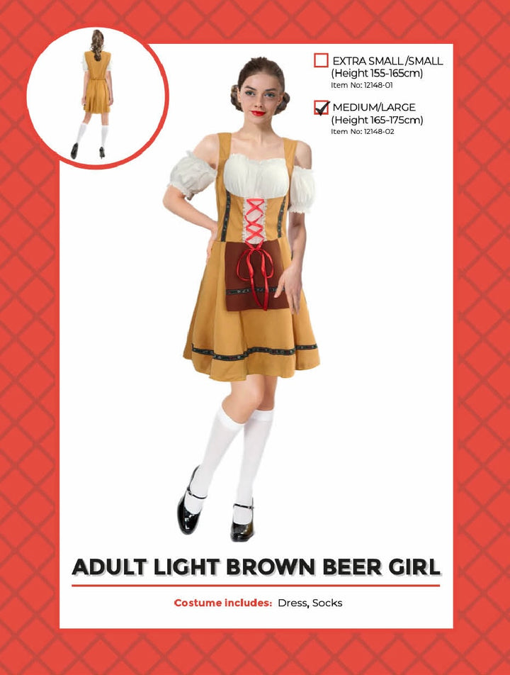 Adult Beer Girl Light Brown Costume