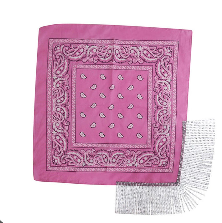 Pink Festival Bandana with Silver Fringe