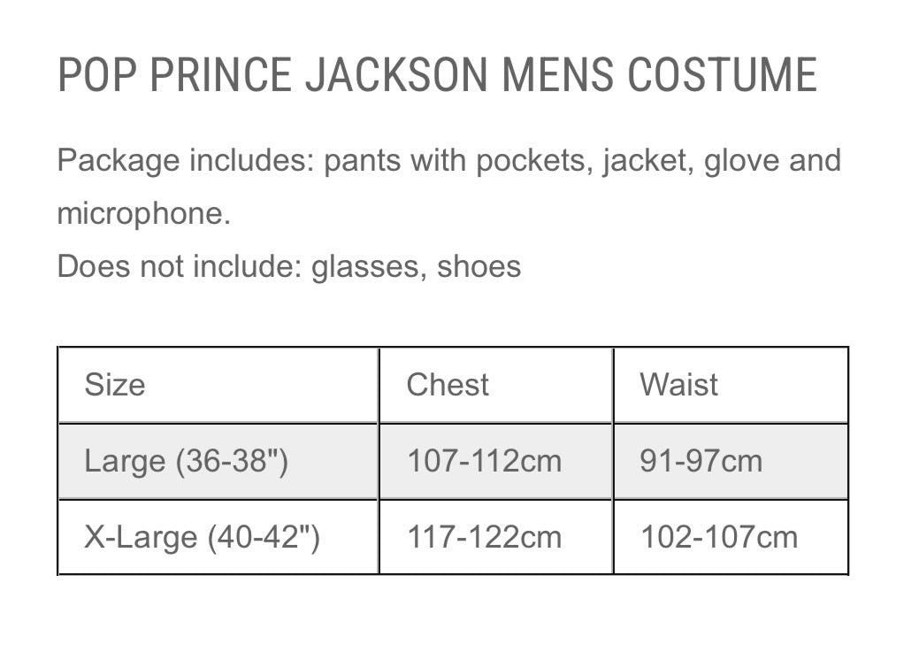 Pop Prince Michael Jackson Costume