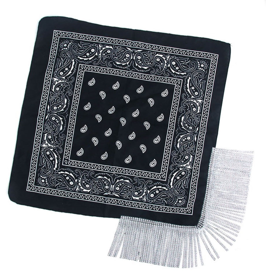 Black Festival Bandana with Silver Fringe