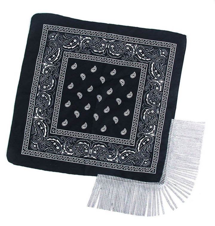 Black Festival Bandana with Silver Fringe