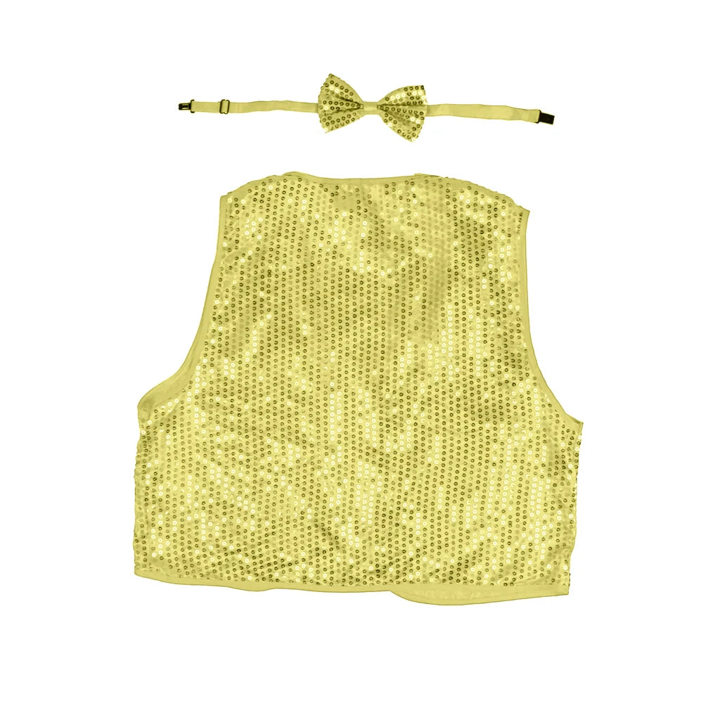 Adult Sequin Vest and Tie - Gold