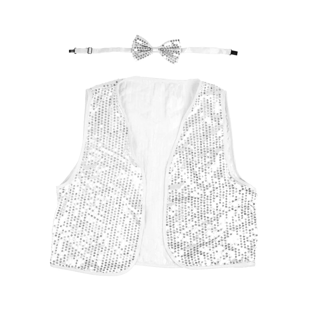 Adult Sequin Vest and Tie - Silver