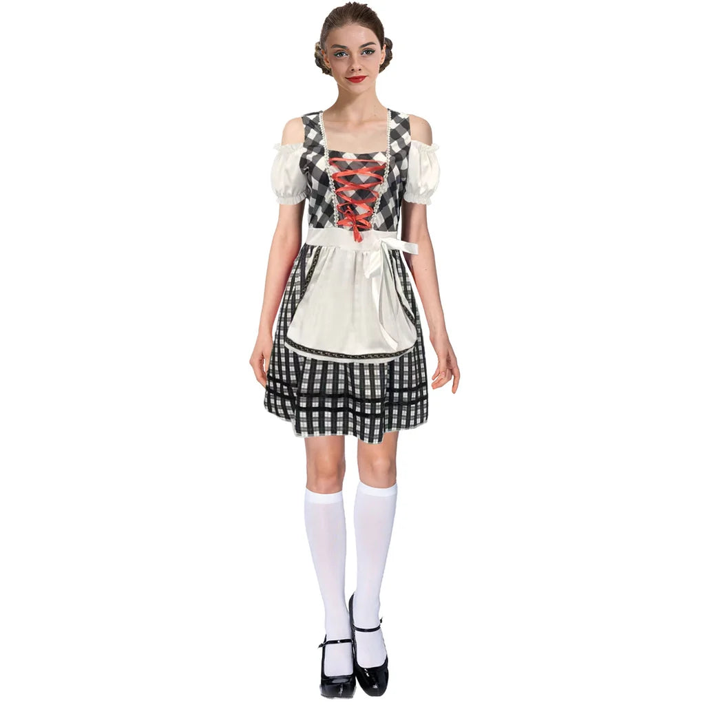 Adult Beer Girl Black Checkered off the Shoulder Costume