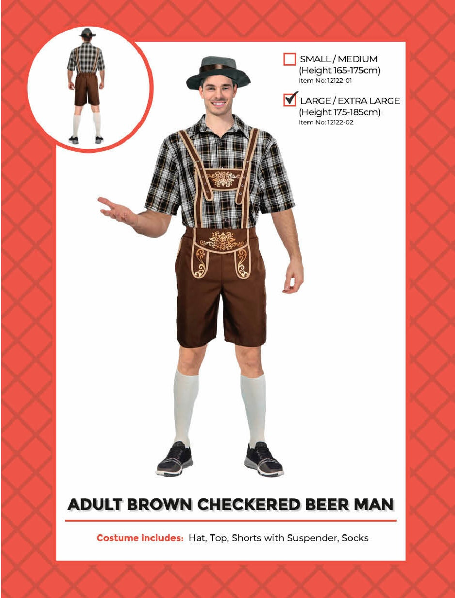 Adult Beer Man Costume (Brown Check)