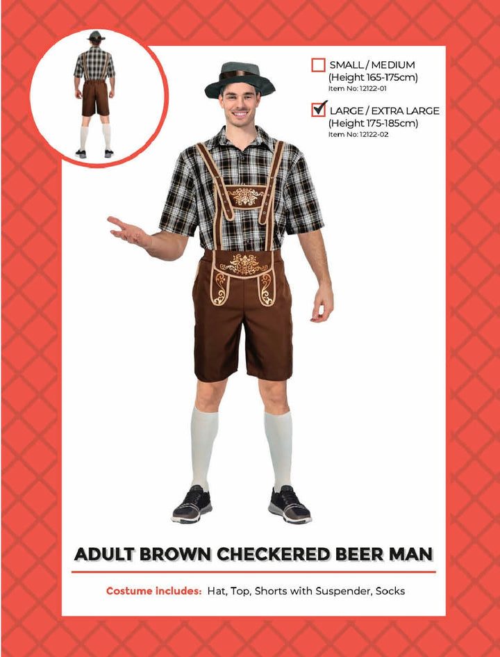 Adult Beer Man Costume (Brown Check)