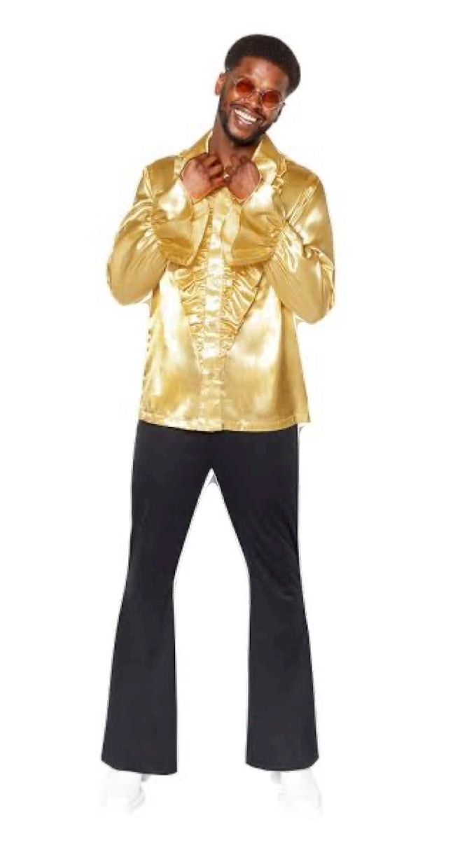 Gold Satin Ruffle Shirt