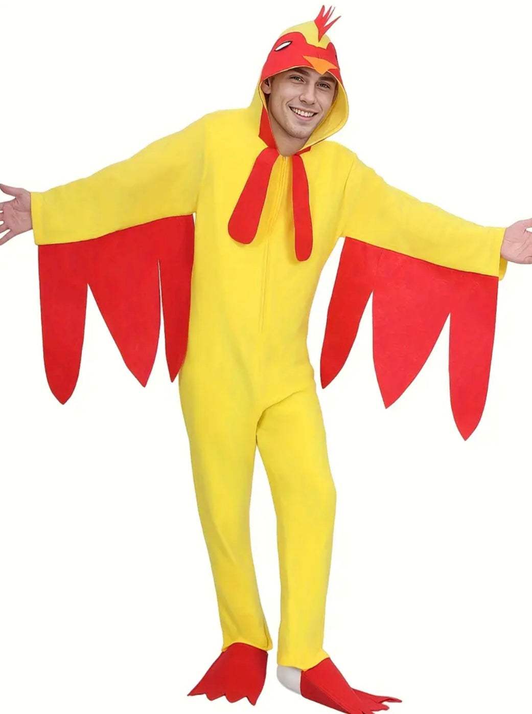 Adult Chicken Onesie Costume with Red Wings