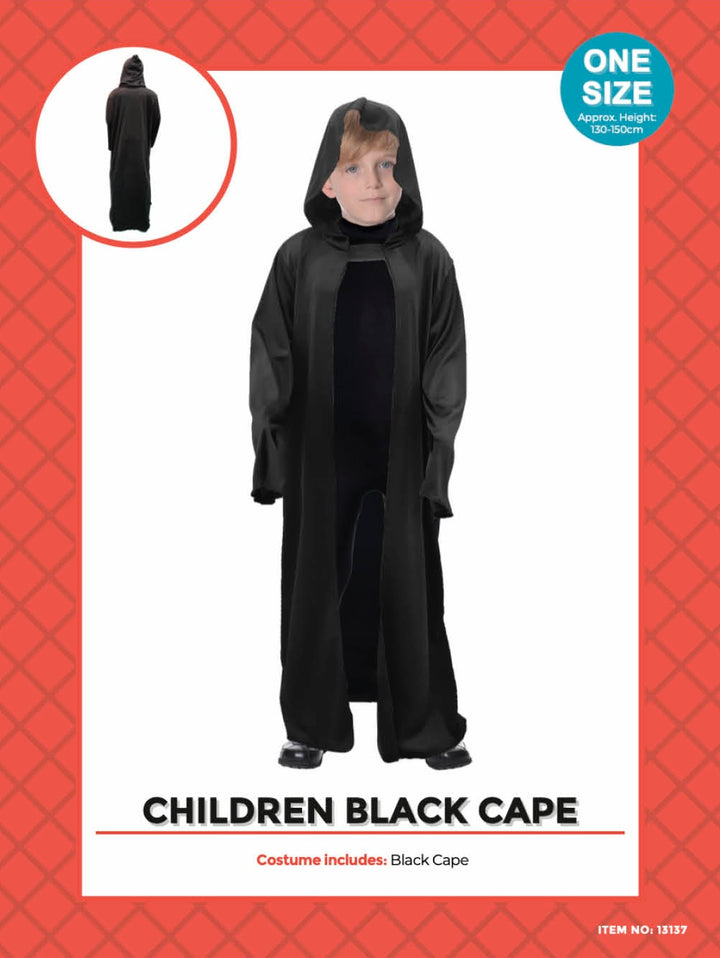 Children Black Hooded Cape