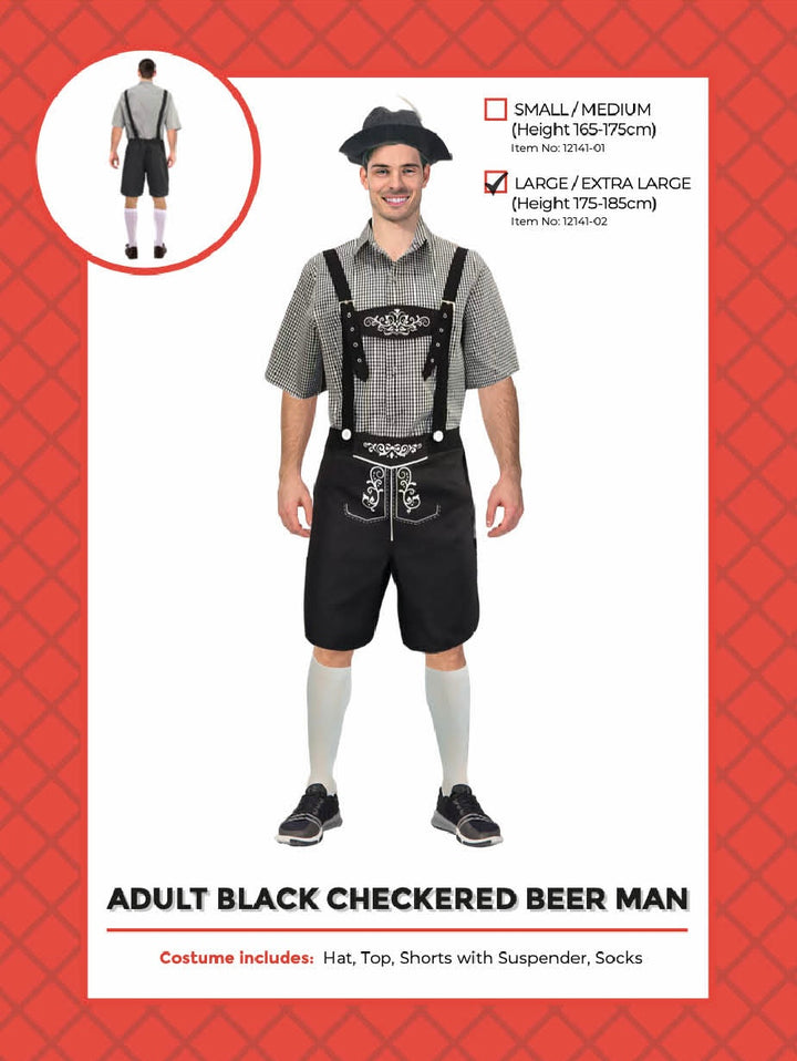 Adult Beer Man Costume (Black Check)