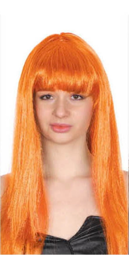 Long Orange Wig with Fringe