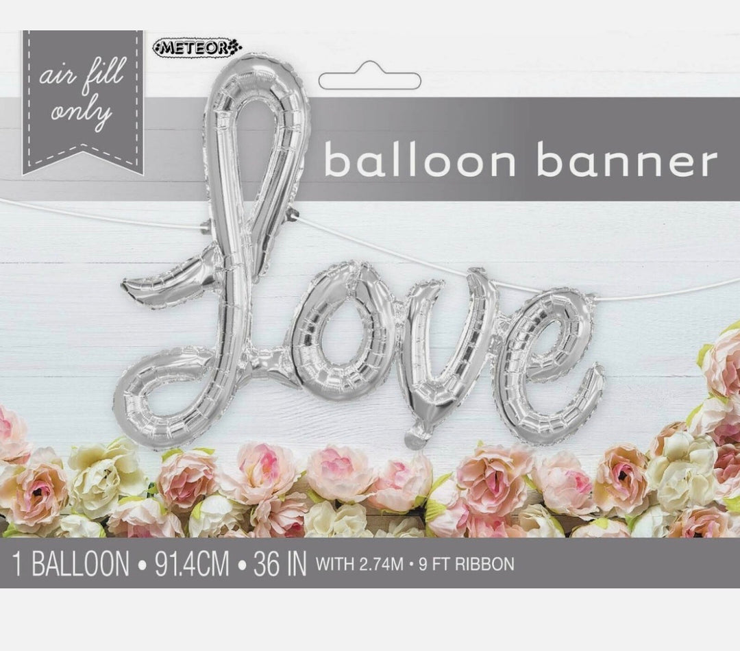 LOVE Banner Foil Balloon - Silver