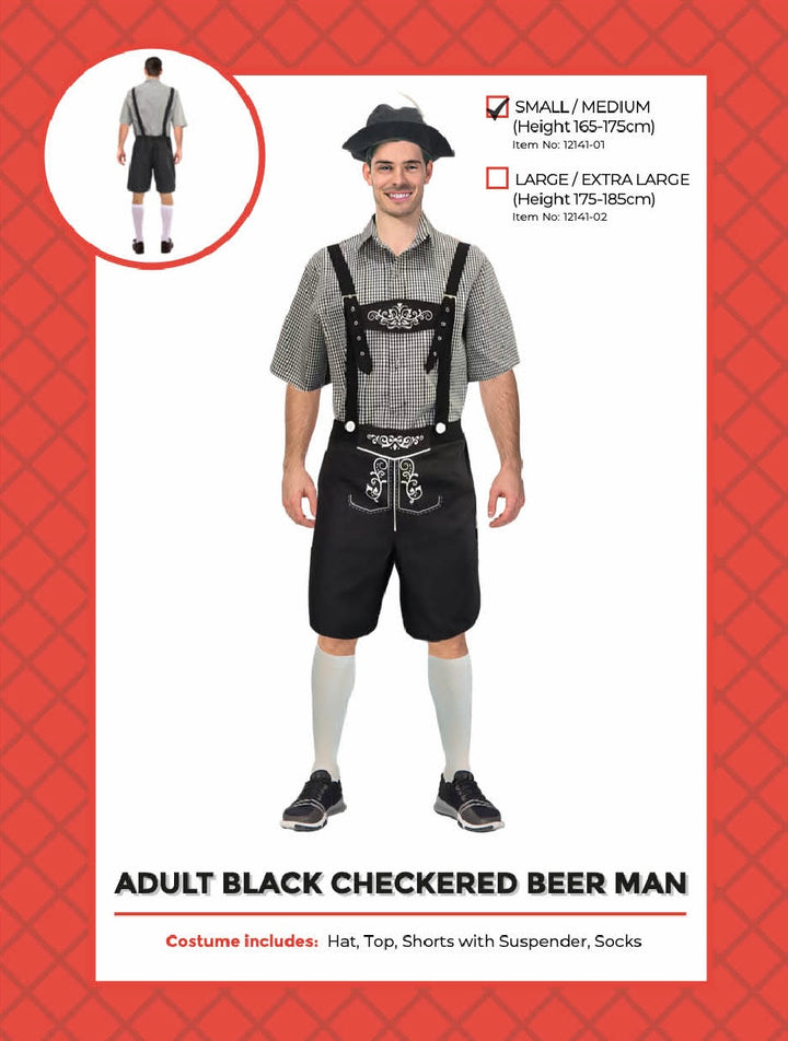 Adult Beer Man Costume (Black Check)