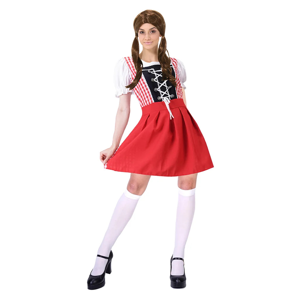 Adult Beer Girl Red Check Costume