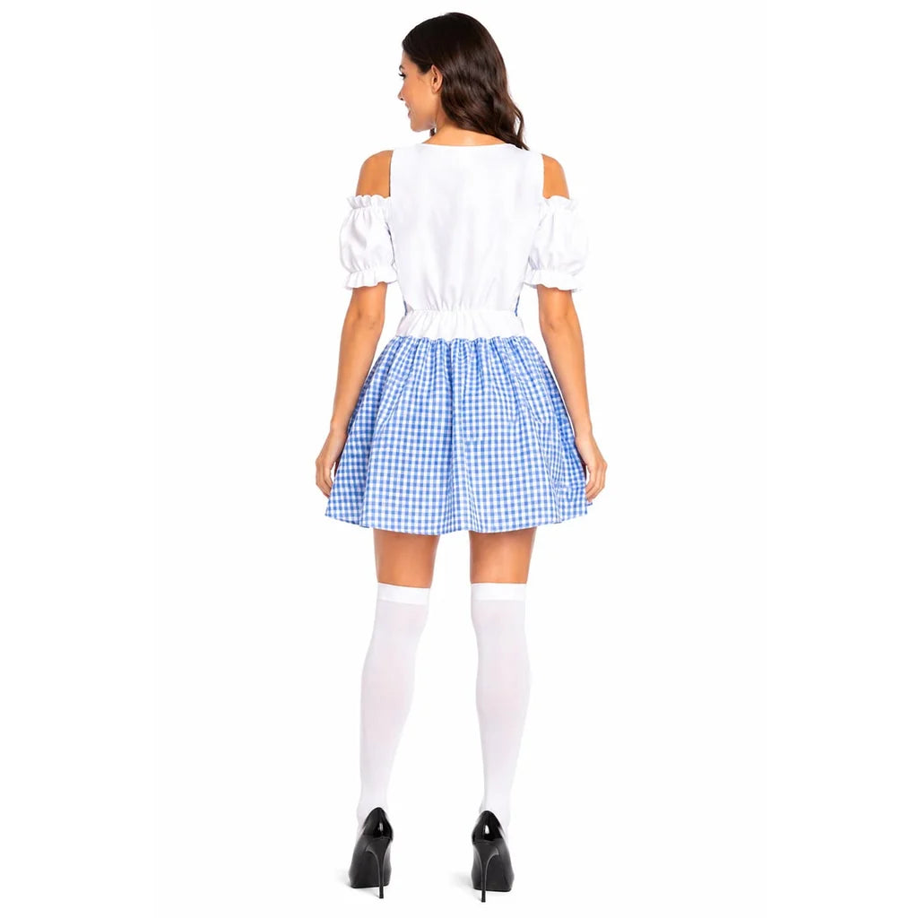 Adult Beer Girl Blue Checkered Costume