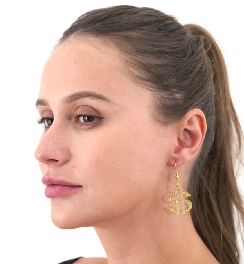 Gold Dollar Sign Earrings