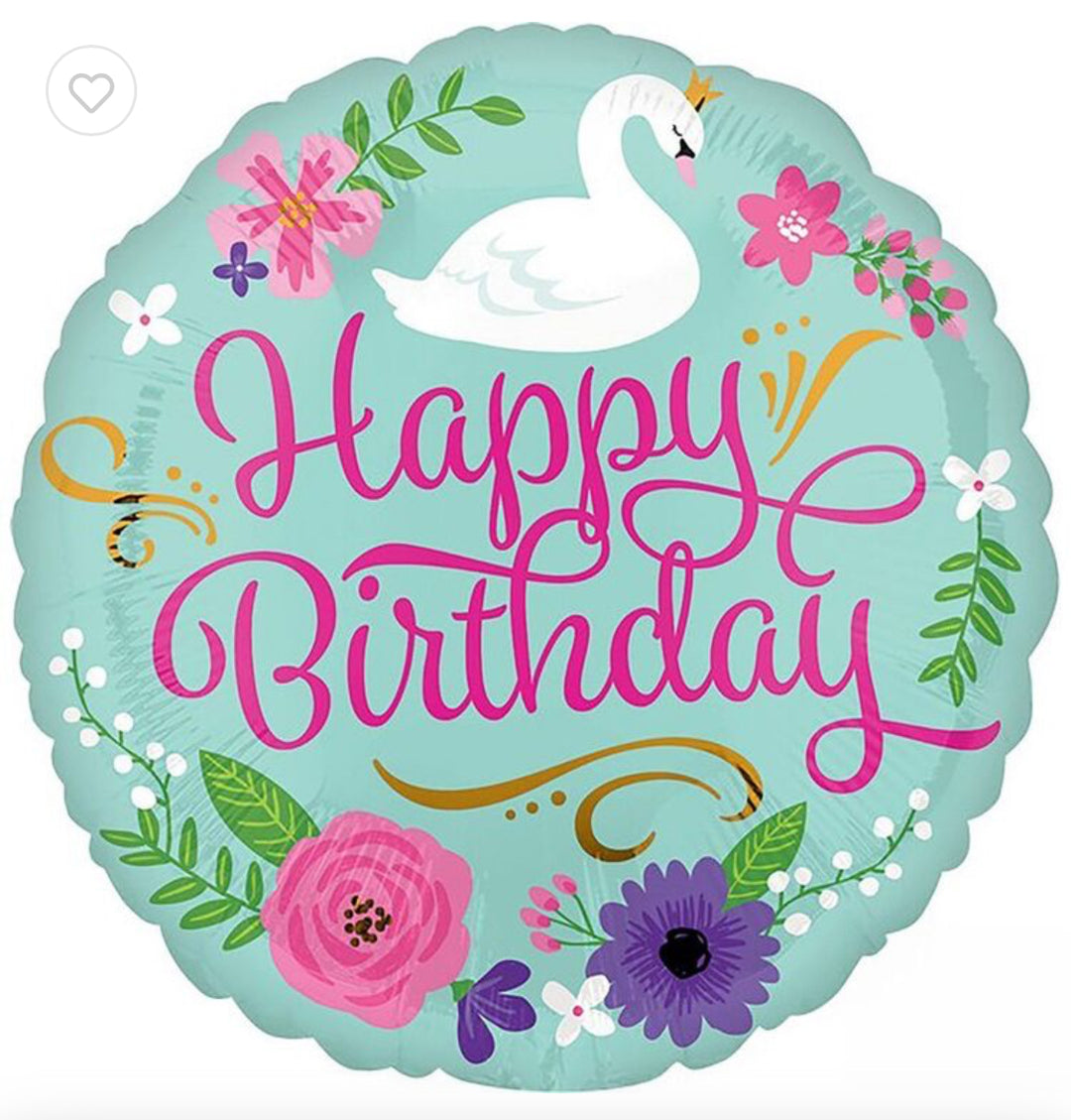 Swan Happy Birthday Flowers Balloon