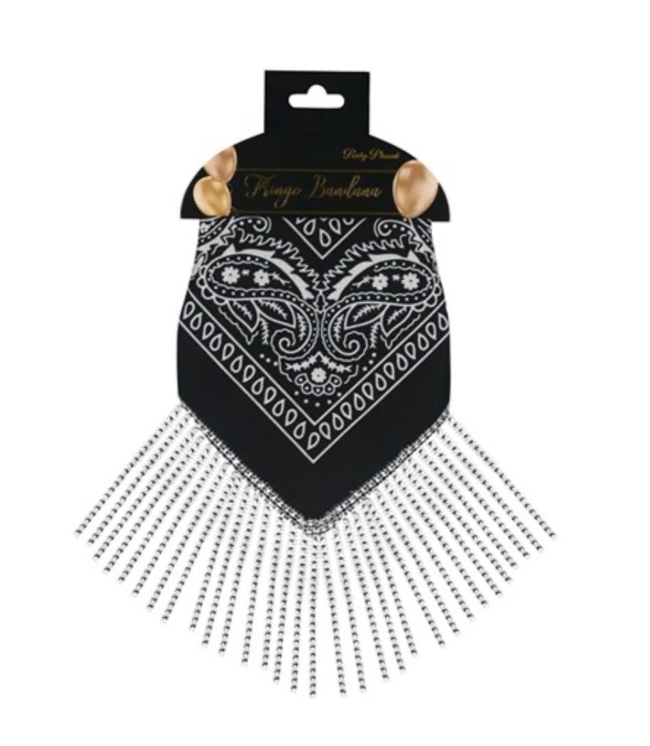 Black Festival Bandana with Silver Fringe