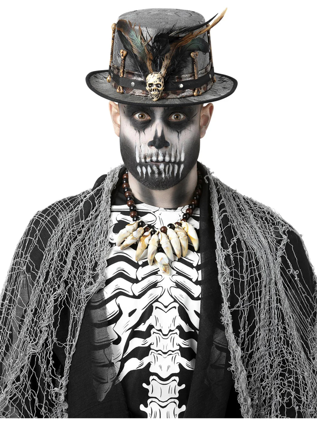 Voodoo Witch Doctor Distressed Black Top Hat