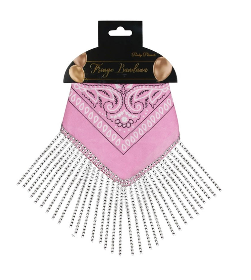 Pink Festival Bandana with Silver Fringe
