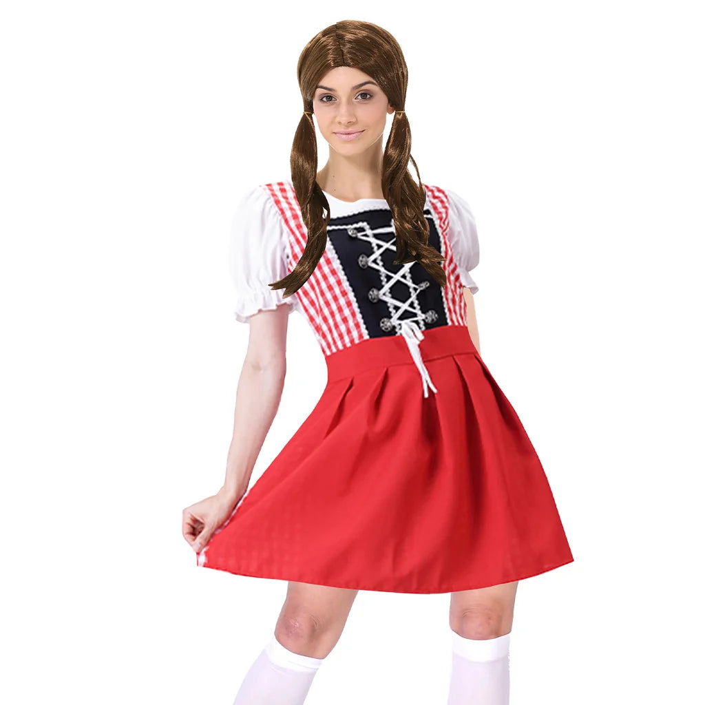 Adult Beer Girl Red Check Costume