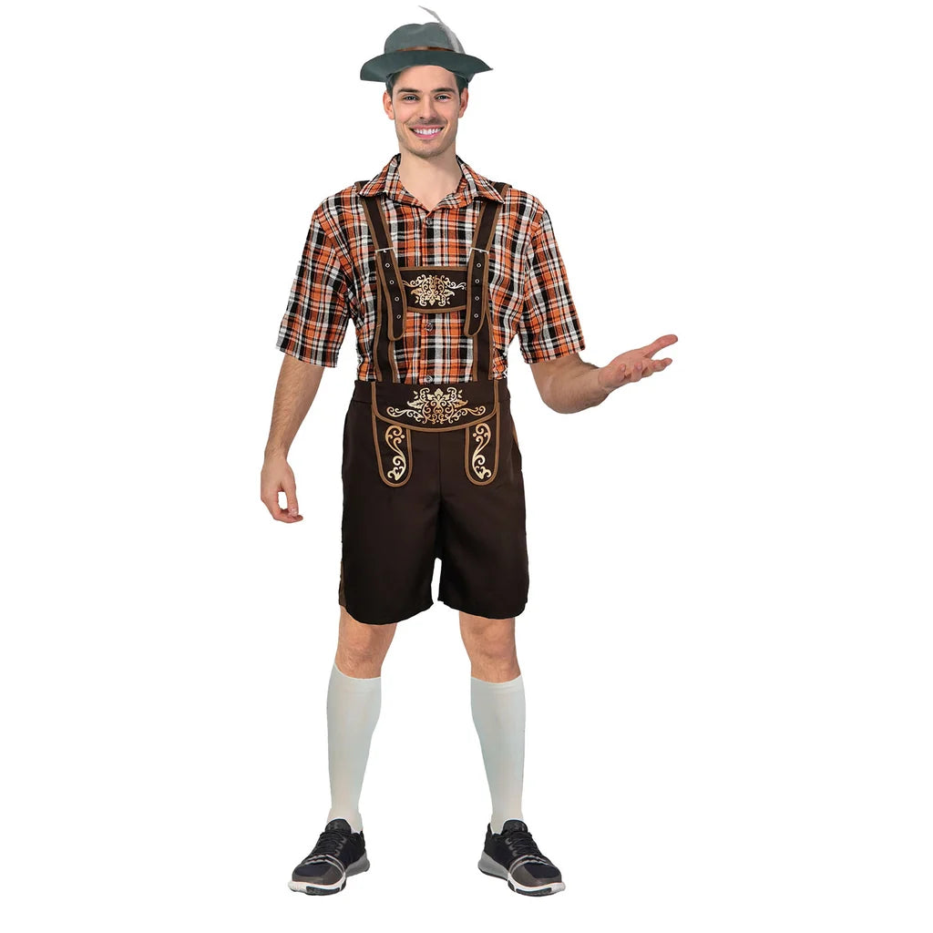 Adult Beer Man Costume (Brown Orange Check)