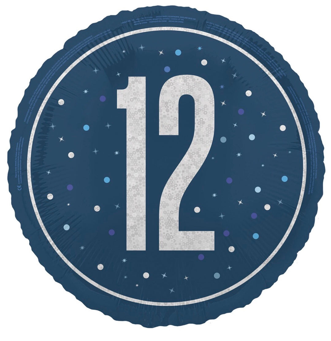 12th Birthday Round Blue Foil Balloon
