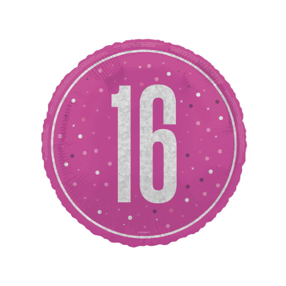 Hot Pink 16th Foil Prismatic Balloon