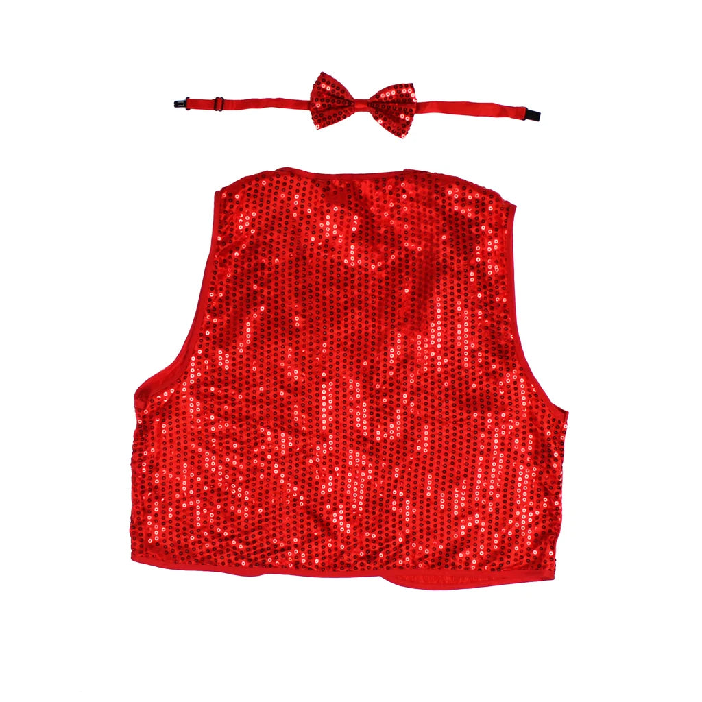 Child Sequin Vest and Tie - Red