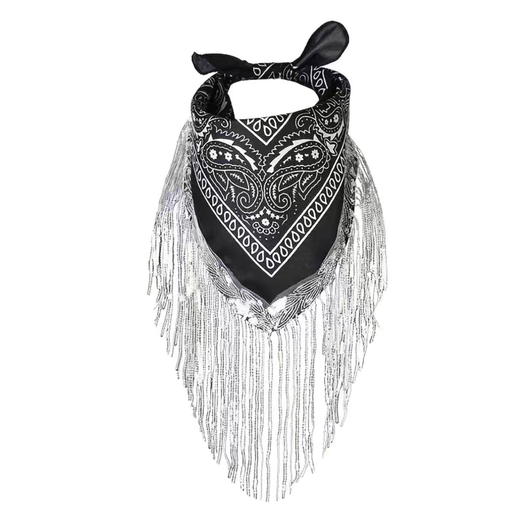 Black Festival Bandana with Silver Fringe