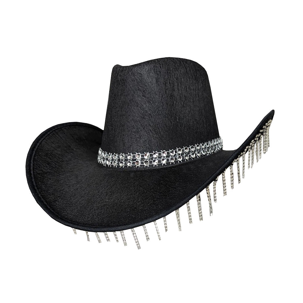 Black Festival Cowboy Hat With Diamanté Strands