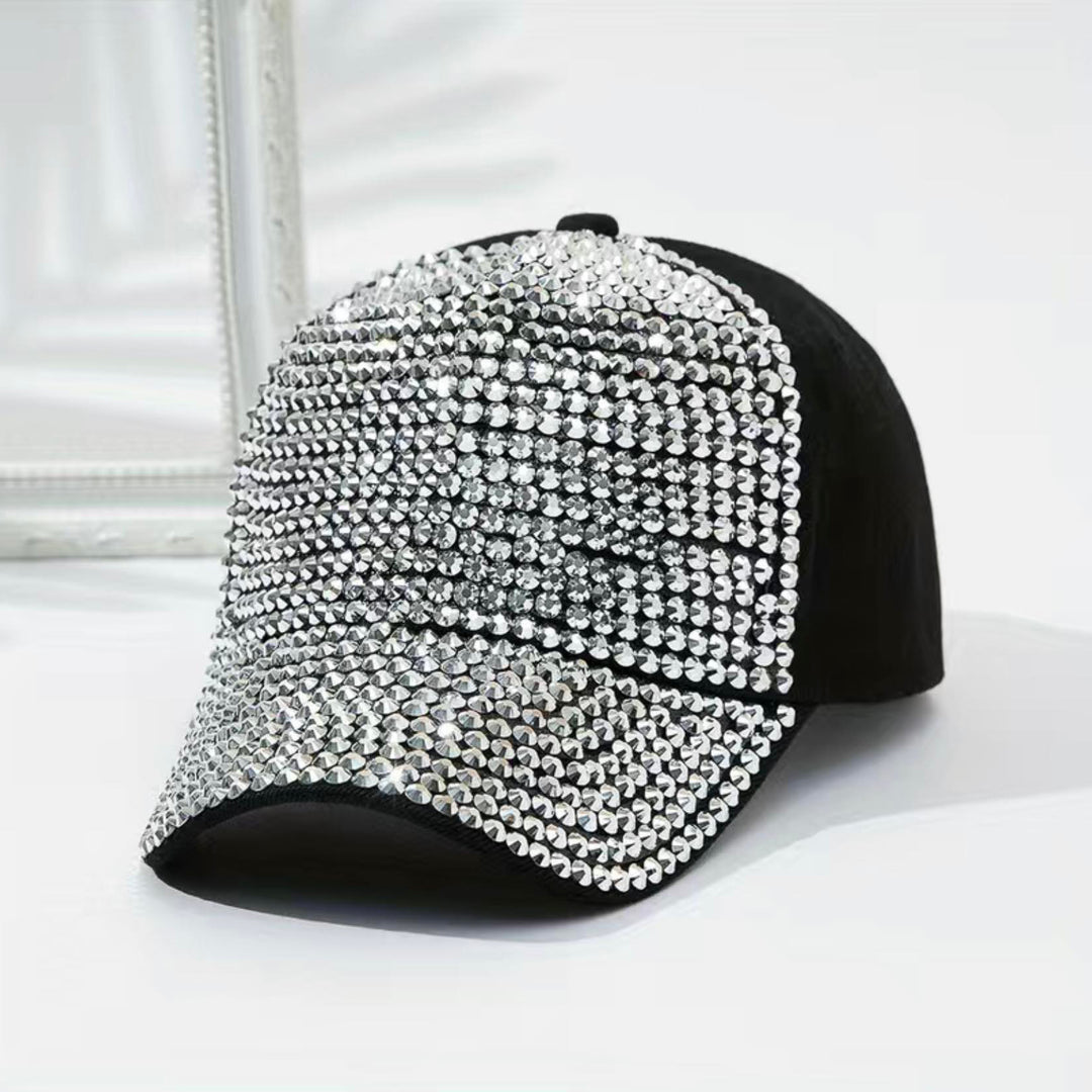 Black Rhinestone Silver Crystal Baseball Cap