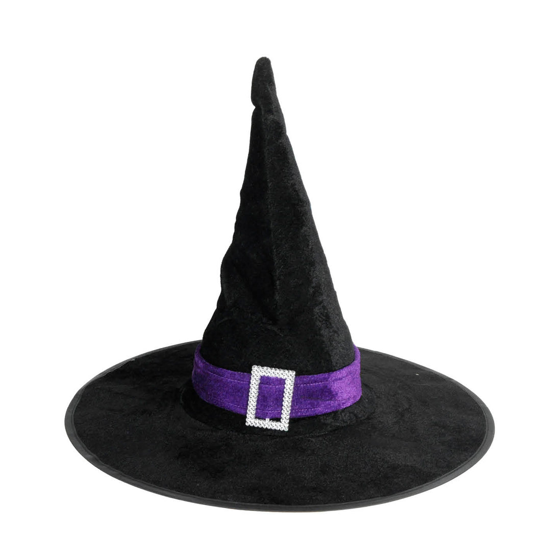 Black Velvet Witch Hat with Purple Band