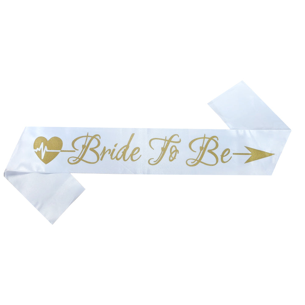 Hen's Bride To Be Sash - White with Gold Print