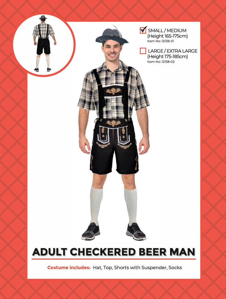 Adult Beer Man Costume (Brown Check)