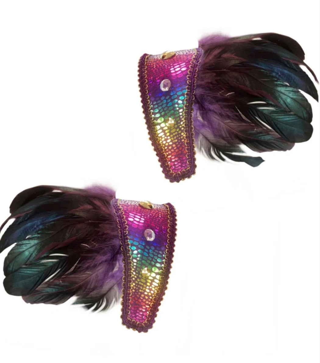 Rainbow Feathered Shoulder Pads