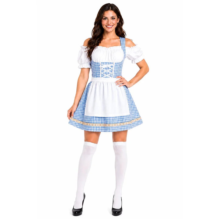 Adult Beer Girl Blue Checkered Costume