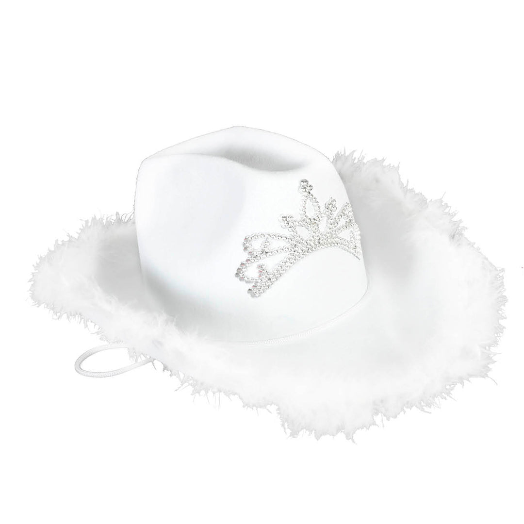 Cowboy Hat Fluffy White with Tiara