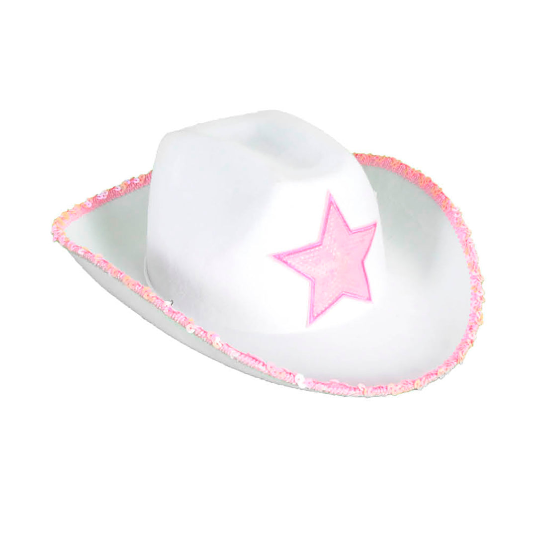 Cowboy Hat, White with Trim & Star