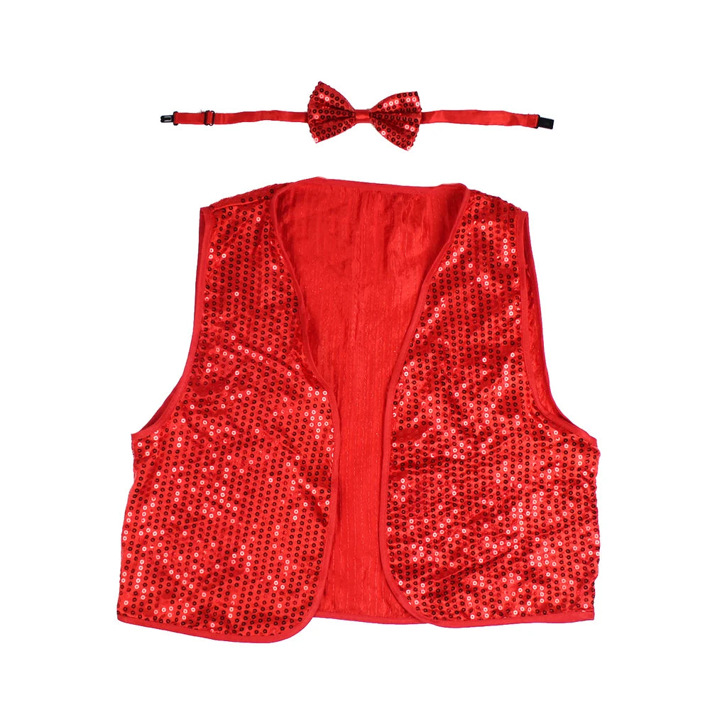 Child Sequin Vest and Tie - Red