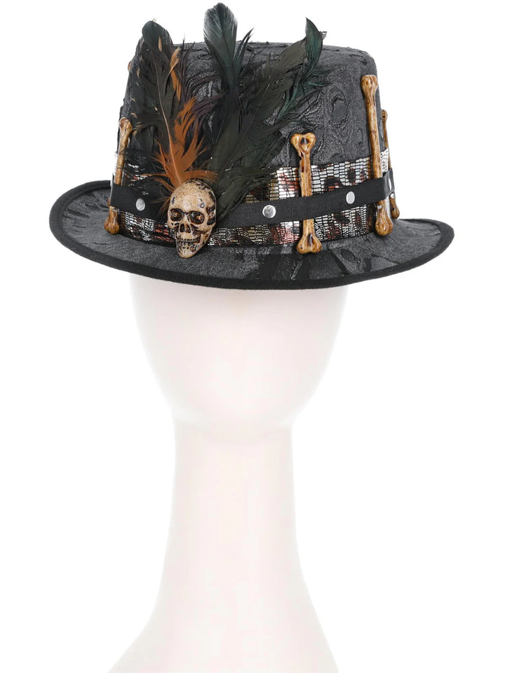 Voodoo Witch Doctor Distressed Black Top Hat
