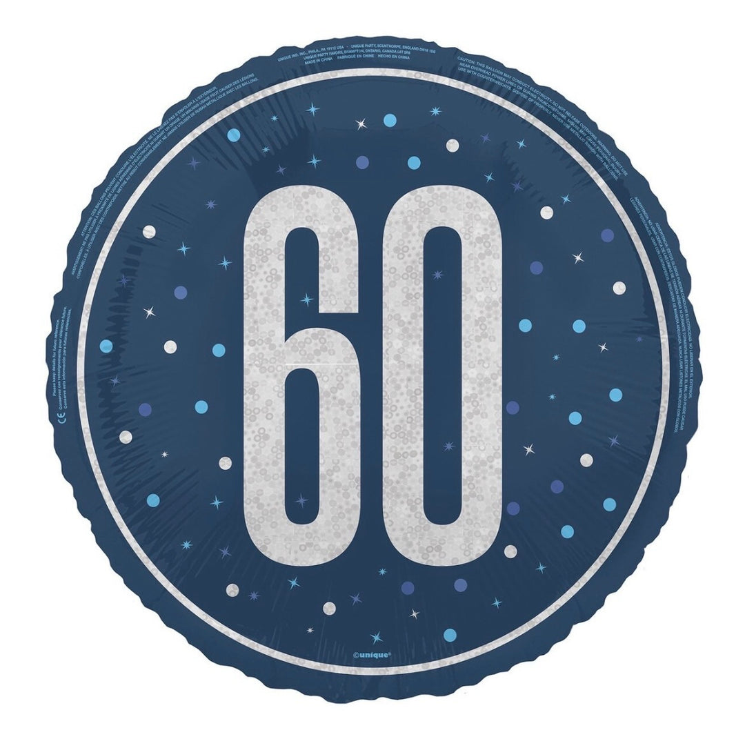 Blue 60th Foil Prismatic Balloon
