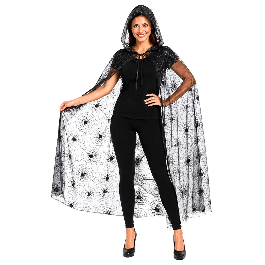 Adult Black Lace Spider Halloween Cape Costume